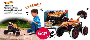 Aanbiedingen Hot wheels rc monster trucks unstoppable tiger shark - Mattel - Geldig van 01/10/2022 tot 05/12/2022 bij Intertoys