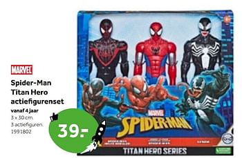 Aanbiedingen Spider-man titan hero actiefigurenset - Hasbro - Geldig van 01/10/2022 tot 05/12/2022 bij Intertoys