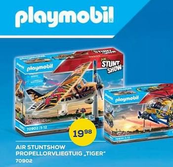 Aanbiedingen Air stuntshow propellorvliegtuig tiger 70902 - Playmobil - Geldig van 21/10/2022 tot 07/12/2022 bij Supra Bazar