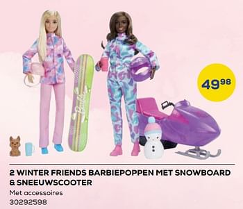 Aanbiedingen 2 winter friends barbiepoppen met snowboard + sneeuwscooter - Mattel - Geldig van 21/10/2022 tot 07/12/2022 bij Supra Bazar