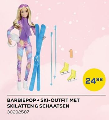 Aanbiedingen Barbiepop + ski-outfit met skilatten + schaatsen - Mattel - Geldig van 21/10/2022 tot 07/12/2022 bij Supra Bazar