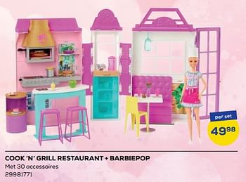 Aanbiedingen Cook ‘n’ grill restaurant + barbiepop - Mattel - Geldig van 21/10/2022 tot 07/12/2022 bij Supra Bazar