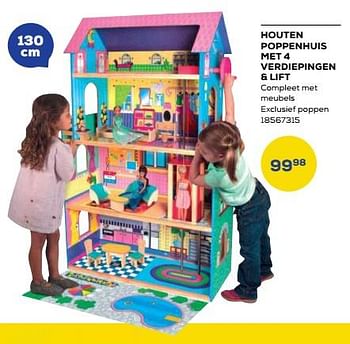 Aanbiedingen Houten poppenhuis met 4 verdiepingen + lift - Huismerk - Supra Bazar - Geldig van 21/10/2022 tot 07/12/2022 bij Supra Bazar