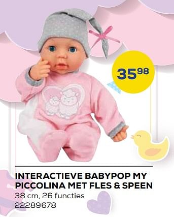 Aanbiedingen Interactieve babypop my piccolina met fles + speen - Bayer - Geldig van 21/10/2022 tot 07/12/2022 bij Supra Bazar