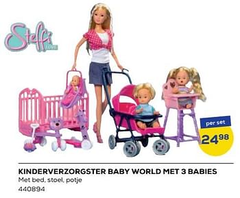 Aanbiedingen Kinderverzorgster baby world met 3 babies - Steffi Love - Geldig van 21/10/2022 tot 07/12/2022 bij Supra Bazar