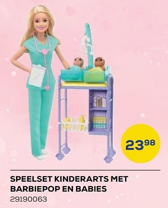 Aanbiedingen Speelset kinderarts met barbiepop en babies - Mattel - Geldig van 21/10/2022 tot 07/12/2022 bij Supra Bazar