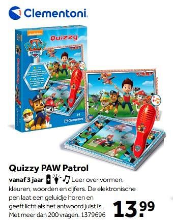 Aanbiedingen Quizzy paw patrol - Clementoni - Geldig van 01/10/2022 tot 05/12/2022 bij Intertoys