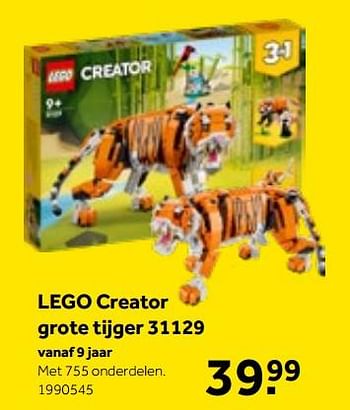Aanbiedingen Lego creator grote tijger 31129 - Lego - Geldig van 01/10/2022 tot 05/12/2022 bij Intertoys