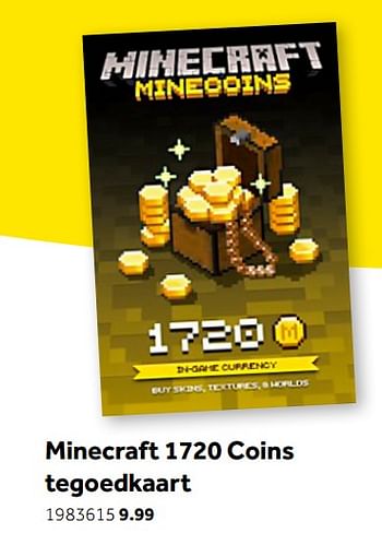 Aanbiedingen Minecraft 1720 coins tegoedkaart - Mojang - Geldig van 01/10/2022 tot 05/12/2022 bij Intertoys