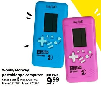 Aanbiedingen Wonky monkey portable spelcomputer - Wonky Monkey - Geldig van 01/10/2022 tot 05/12/2022 bij Intertoys