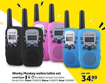 Aanbiedingen Wonky monkey walkie talkie set - WONKY MONKY - Geldig van 01/10/2022 tot 05/12/2022 bij Intertoys