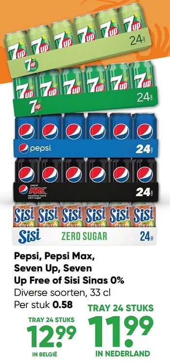 Aanbiedingen Pepsi pepsi max seven up seven up free of sisi sinas 0% - Huismerk - Big Bazar - Geldig van 24/10/2022 tot 06/11/2022 bij Big Bazar