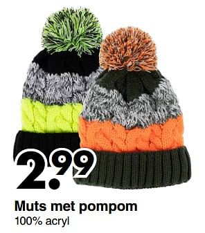 Aanbiedingen Muts met pompom - Huismerk - Wibra - Geldig van 24/10/2022 tot 06/11/2022 bij Wibra