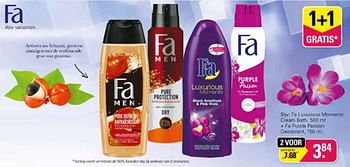 Aanbiedingen Fa luxurious moments cream bath + fa purple passion deodorant - Fa - Geldig van 19/10/2022 tot 06/11/2022 bij De Online Drogist