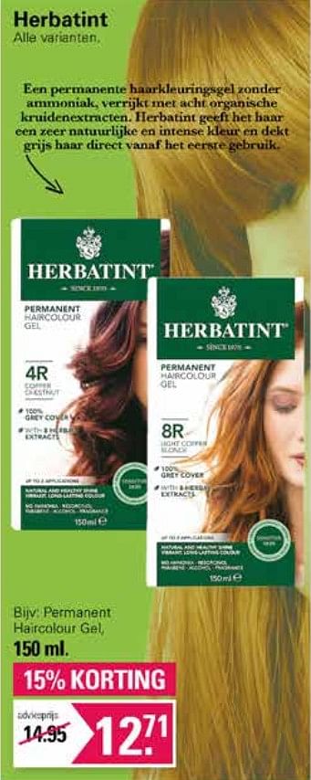 Aanbiedingen Permanent haircolour gel - Herbatint - Geldig van 19/10/2022 tot 06/11/2022 bij De Online Drogist