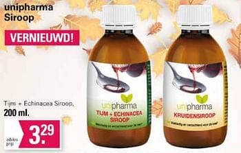 Aanbiedingen Tijm + echinacea siroop - Unipharma - Geldig van 19/10/2022 tot 06/11/2022 bij De Online Drogist