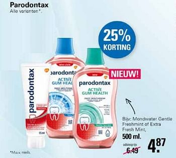 Aanbiedingen Mondwater gentle freshmint of extra fresh mint - Paradontax - Geldig van 19/10/2022 tot 06/11/2022 bij De Online Drogist