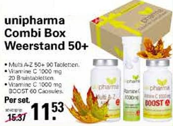 Aanbiedingen Unipharma combi box weerstand 50+ - Unipharma - Geldig van 19/10/2022 tot 06/11/2022 bij De Online Drogist