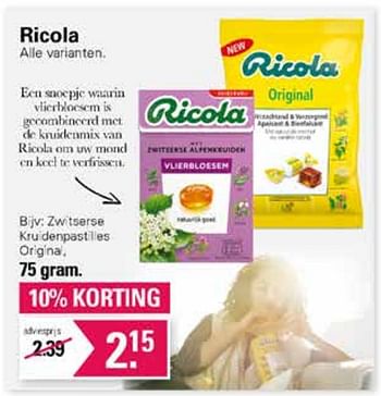 Aanbiedingen Zwitserse kruidenpastilles original - Ricola - Geldig van 19/10/2022 tot 06/11/2022 bij De Online Drogist