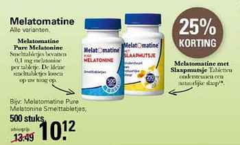 Aanbiedingen Melatomatine pure melatonine smelttabletjes - Melatomatine - Geldig van 19/10/2022 tot 06/11/2022 bij De Online Drogist