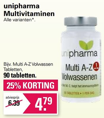 Aanbiedingen Multi a-z volwassen tabletten - Unipharma - Geldig van 19/10/2022 tot 06/11/2022 bij De Online Drogist
