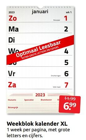 Aanbiedingen Weekblok kalender xl - Huismerk - Boekenvoordeel - Geldig van 29/10/2022 tot 06/11/2022 bij Boekenvoordeel