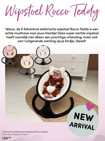 Aanbiedingen X adventure elektrische wipstoel rocco teddy - Xadventure - Geldig van 30/10/2022 tot 05/11/2022 bij Baby & Tiener Megastore