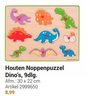 Aanbiedingen Houten noppenpuzzel dino’s - Bigjigs - Geldig van 20/09/2022 tot 06/12/2022 bij Lobbes