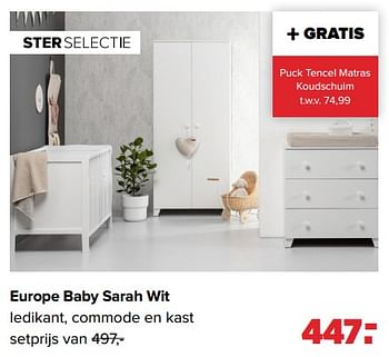 Aanbiedingen Europe baby sarah wit - Europe baby - Geldig van 24/10/2022 tot 03/12/2022 bij Baby-Dump
