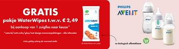 Aanbiedingen Gratis pakje waterwipes t.w.v. € 2,49 bij aankoop van 1 zuigfles naar keuze - Philips - Geldig van 01/11/2022 tot 30/11/2022 bij Multi Bazar
