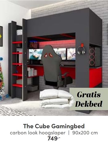 Aanbiedingen The cube gamingbed carbon look hoogslaper - Huismerk - Baby &amp; Tiener Megastore - Geldig van 30/10/2022 tot 12/11/2022 bij Baby & Tiener Megastore