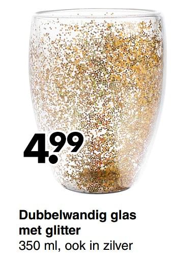 Aanbiedingen Dubbelwandig glas met glitter - Huismerk - Wibra - Geldig van 07/11/2022 tot 24/12/2022 bij Wibra