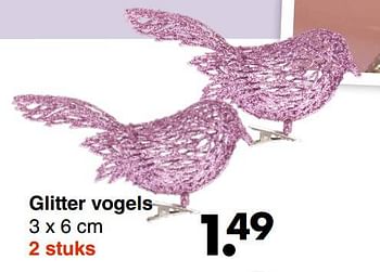 Aanbiedingen Glitter vogels - Huismerk - Wibra - Geldig van 07/11/2022 tot 24/12/2022 bij Wibra
