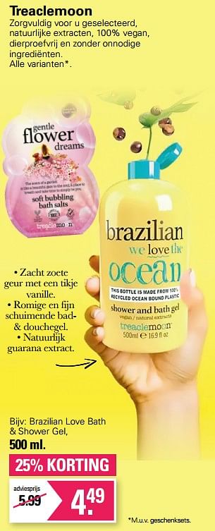 Aanbiedingen Brazilian love bath + shower gel - Treacle Moon - Geldig van 09/11/2022 tot 03/12/2022 bij De Online Drogist