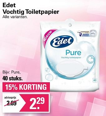 Aanbiedingen Edet vochtig toiletpapier pure - Edet - Geldig van 09/11/2022 tot 03/12/2022 bij De Online Drogist