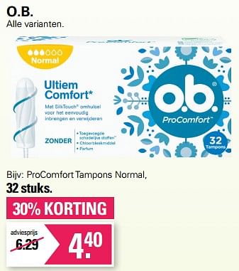 Aanbiedingen Procomfort tampons normal - OB - Geldig van 09/11/2022 tot 03/12/2022 bij De Online Drogist
