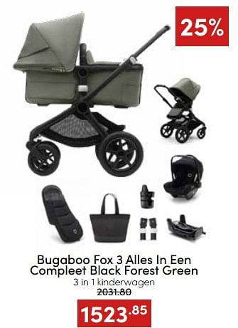 Aanbiedingen Bugaboo fox 3 alles in een compleet black forest green 3 in 1 kinderwagen - Bugaboo - Geldig van 20/11/2022 tot 26/11/2022 bij Baby & Tiener Megastore