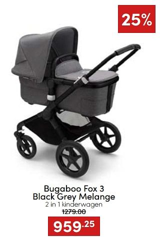 Aanbiedingen Bugaboo fox 3 black grey melange 2 in 1 kinderwagen - Bugaboo - Geldig van 20/11/2022 tot 26/11/2022 bij Baby & Tiener Megastore