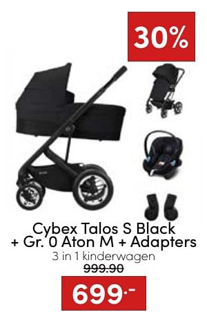 Aanbiedingen Cybex talos s black + gr. 0 aton m + adapters 3 in 1 kinderwagen - Cybex - Geldig van 20/11/2022 tot 26/11/2022 bij Baby & Tiener Megastore