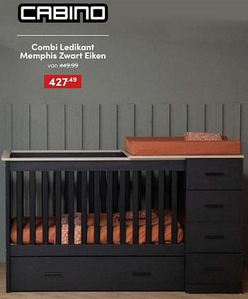 Aanbiedingen Combi ledikant memphis zwart eiken - Cabino - Geldig van 20/11/2022 tot 26/11/2022 bij Baby & Tiener Megastore