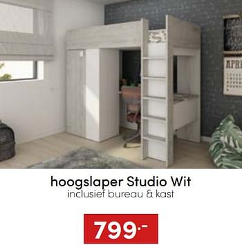 Aanbiedingen Hoogslaper studio wit - Huismerk - Baby &amp; Tiener Megastore - Geldig van 20/11/2022 tot 26/11/2022 bij Baby & Tiener Megastore