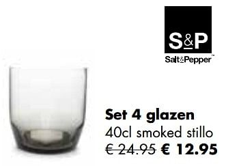 Aanbiedingen Set 4 glazen - Salt &amp; Pepper - Geldig van 21/11/2022 tot 24/12/2022 bij Multi Bazar