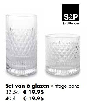 Aanbiedingen Set van 6 glazen vintage bond - Salt &amp; Pepper - Geldig van 21/11/2022 tot 24/12/2022 bij Multi Bazar