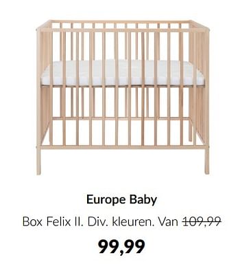 Aanbiedingen Europe baby box felix ii - Europe baby - Geldig van 15/11/2022 tot 02/12/2022 bij Babypark