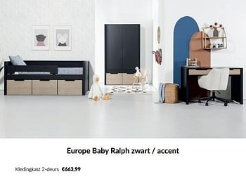 Aanbiedingen Europe baby ralph zwart - accent kledingkast 2-deurs - Europe baby - Geldig van 15/11/2022 tot 02/12/2022 bij Babypark
