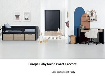 Aanbiedingen Europe baby ralph zwart - accent lade bedbank - Europe baby - Geldig van 15/11/2022 tot 02/12/2022 bij Babypark