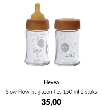 Aanbiedingen Hevea slow flow kit glazen fles - Hevea - Geldig van 15/11/2022 tot 02/12/2022 bij Babypark