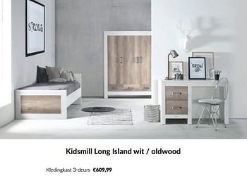 Aanbiedingen Kidsmill long island wit - oldwood kledingkast 3-deurs - Kidsmill - Geldig van 15/11/2022 tot 02/12/2022 bij Babypark