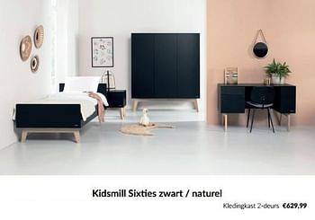 Aanbiedingen Kidsmill sixties zwart - naturel kledingkast 2-deurs - Kidsmill - Geldig van 15/11/2022 tot 02/12/2022 bij Babypark