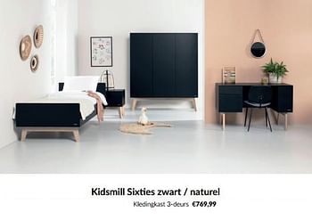 Aanbiedingen Kidsmill sixties zwart - naturel kledingkast 3-deurs - Kidsmill - Geldig van 15/11/2022 tot 02/12/2022 bij Babypark
